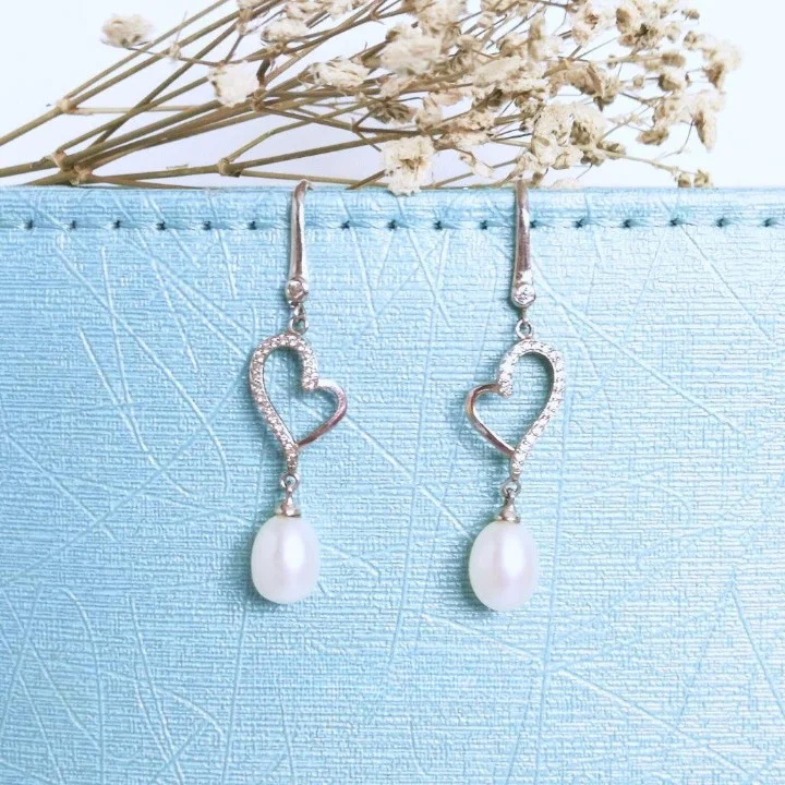 Precious Love Heart Shapped Freshwater Pearl Earrings