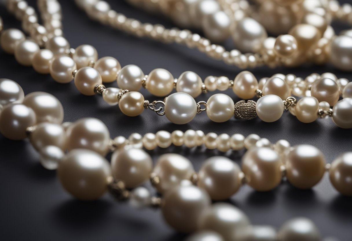A jeweler carefully selects and strings irregularly shaped baroque pearls onto a delicate necklace, creating a unique and elegant piece of jewelry