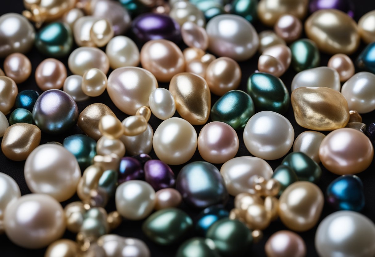 A collection of Baroque pearls in various sizes and shapes, with a lustrous and irregular surface, arranged on a velvet cushion