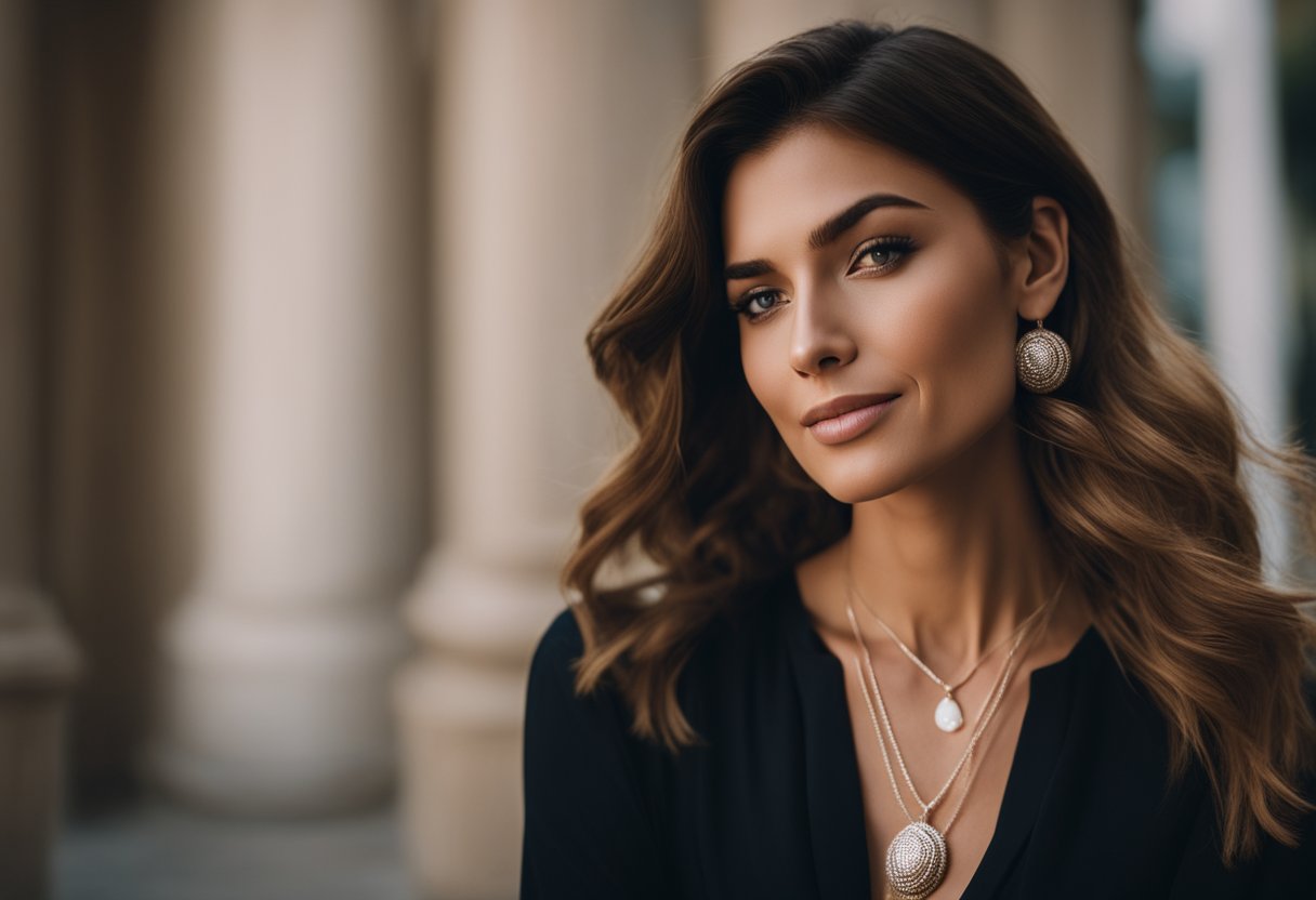 A woman wearing a V-neck top with a long pendant necklace that falls just above the neckline. Another woman in a crew neck top with a choker necklace sitting snugly around her neck