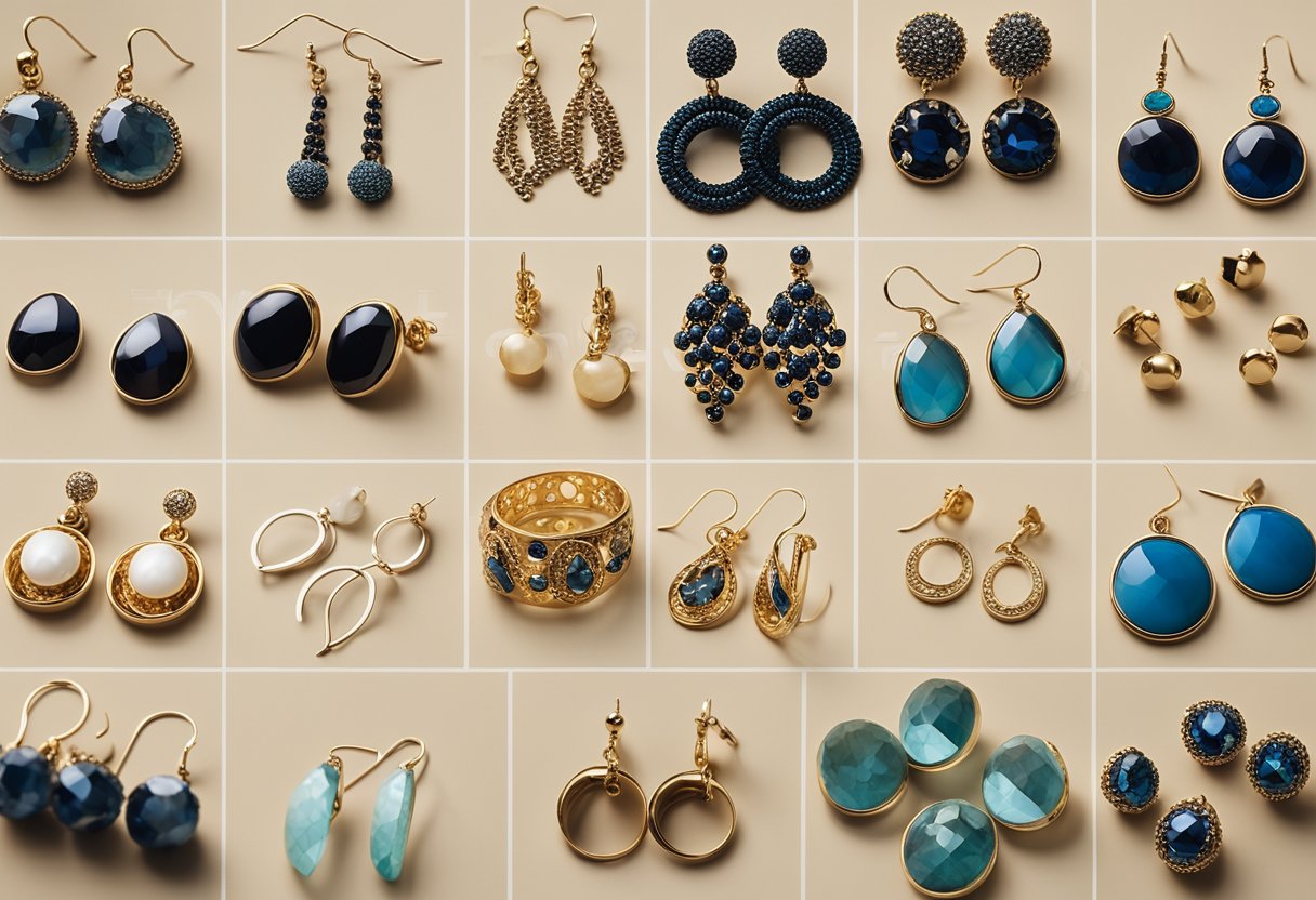 A table displaying various earring styles, from studs to hoops, with accompanying pictures for each style